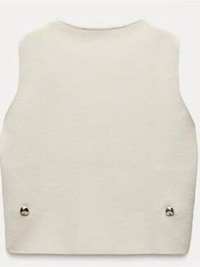 Zara Cream Sleeveless Vest with Metal Button Details